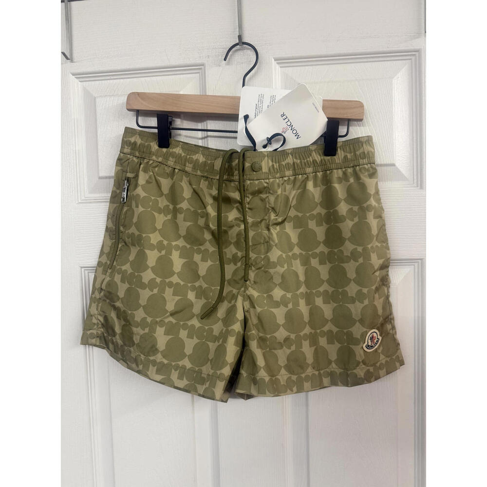Moncler Men’s Swim Shorts Green Logo Pattern Size S